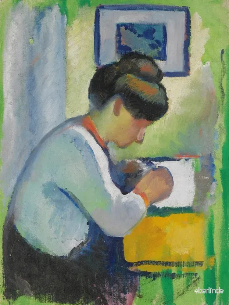Målning av kvinna som skriver - August Macke | Konsttryck - Bild 2