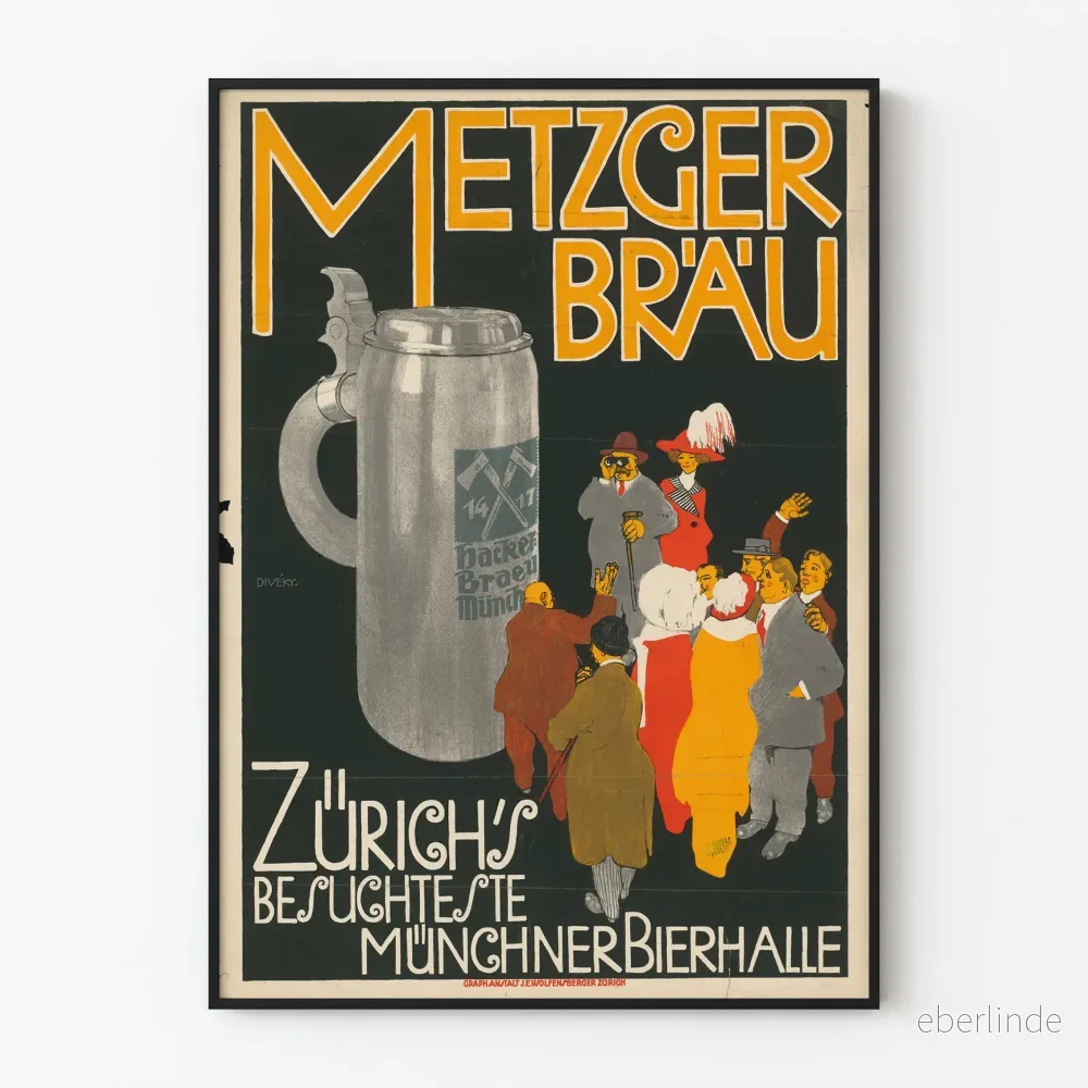 Vintageposter Metzger Bräu Zürich tysk öl
