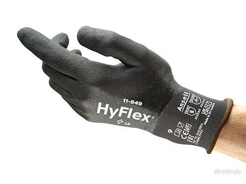 Ansell Hyflex 11 849 nötningsbeständiga professionella arbetshandskar, skydd med flera användningsområden, mekanik, hantering, montering, tvättbar säkerhetshandske, svart, storlek L (1 par) 76490641641