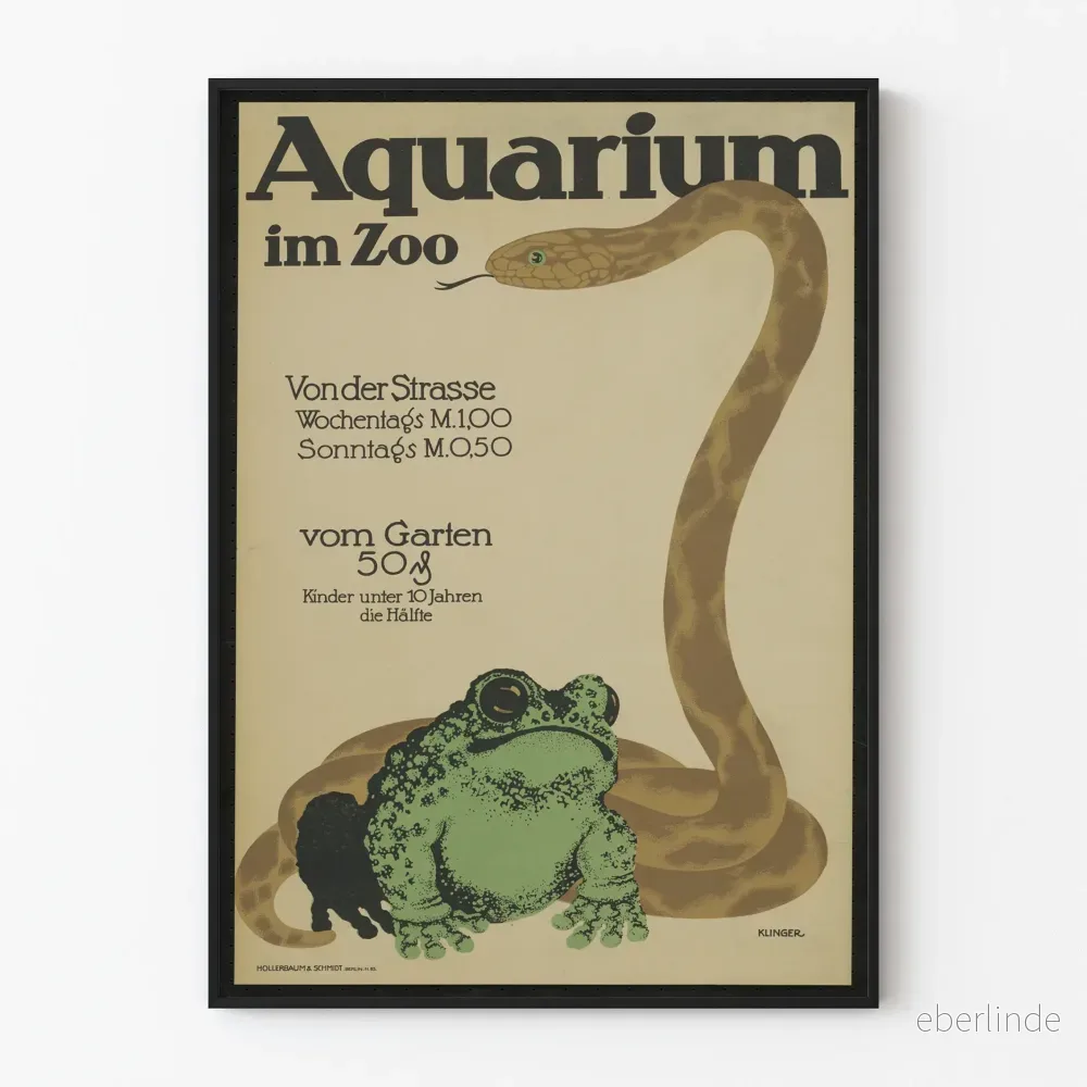 Vintageposter av akvarium på zoo med groda och orm