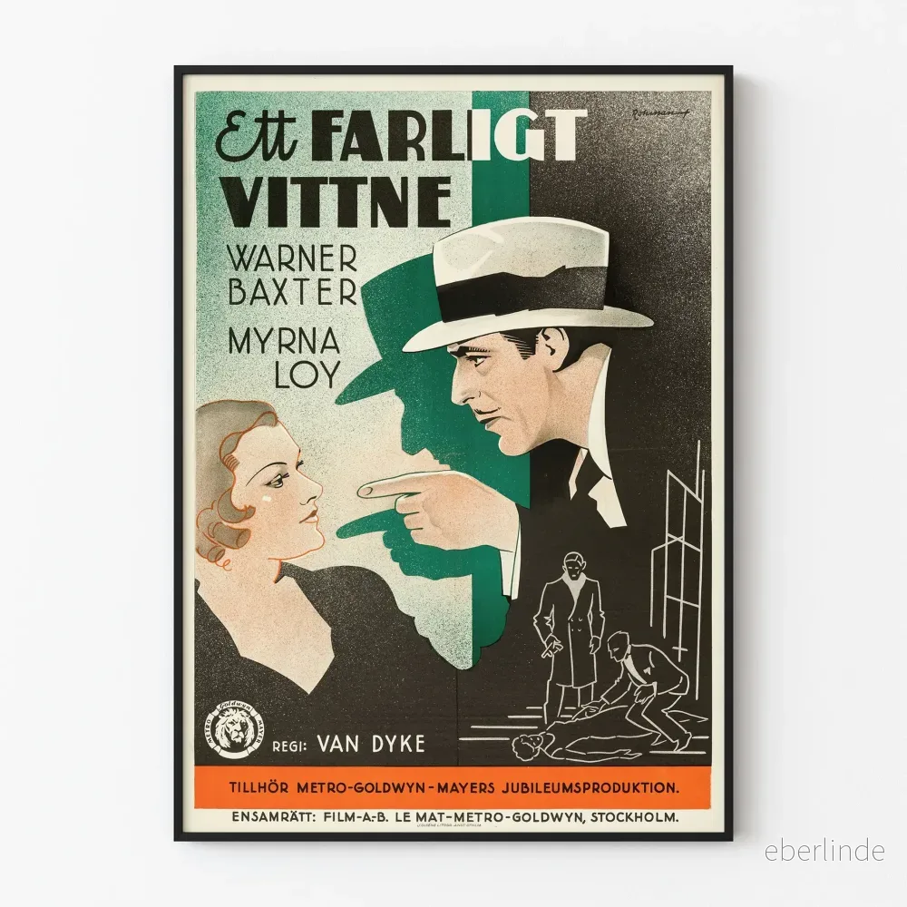 Vintage filmposter Ett Farligt Vittne - Retro väggdekoration