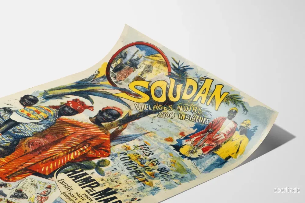 Vintageposter Soudan Svarta byar 300 ursprungsbefolkningar - Etnisk väggdekoration - Bild 3