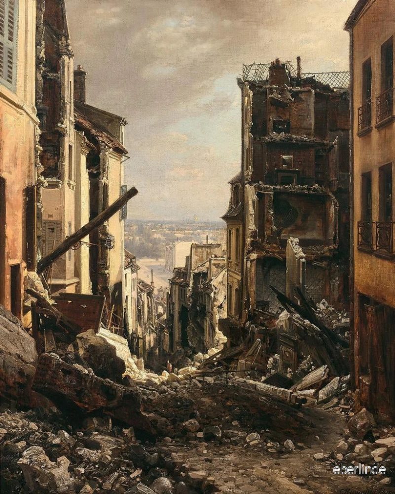 Målning La Rue Royale à Saint - Cloud après l'incendie - Charles Euphrasie Kuwasseg | Konsttryck - Bild 2