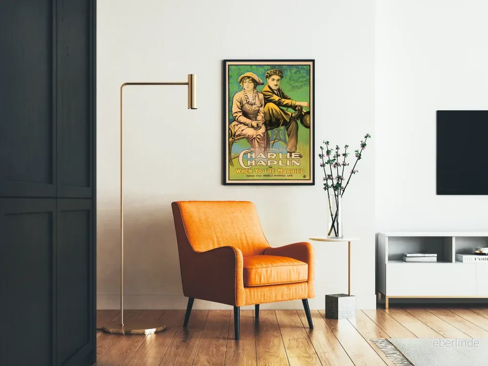 Vintageposter med Charlie Chaplin "When You're Married" - väggdekoration för biografen - Bild 2