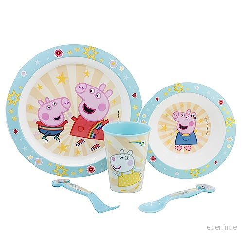 Återanvändbar servis för barn och mikrovågsugn bestående av Peppa Pig kopp, tallrik, skål bestick 8412497412600