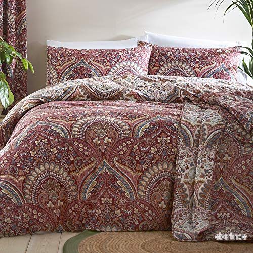 Drömmar och draperier rödbrun jacobisk påslakan King sängkläder storlek (230 x 220 cm) vändbara mönster 2 örngott marockansk bohemisk i rött exotiskt persiskt 5056387707921