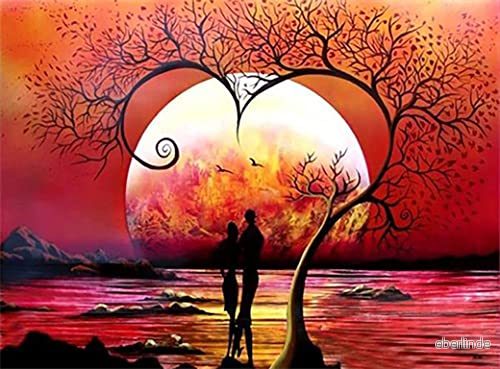 Diamond Painting Set, solnedgångsset, bild med hjärta och tillbehör, DIY kit för målning glänsande stenar barn från 5 år 4016490818908