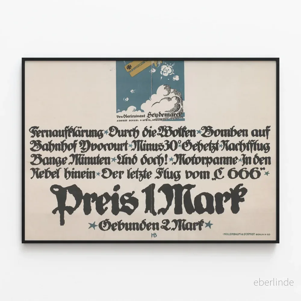 Vintageaffisch av ett tyskt biplanflygplan i molnen Vintageaffisch av ett tyskt biplanflygplan i molnen