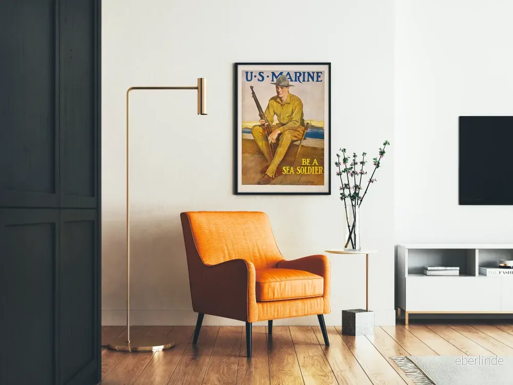 Vintageposter U.S. Marine Bli en havsoldat - Militär väggdekoration - Bild 2
