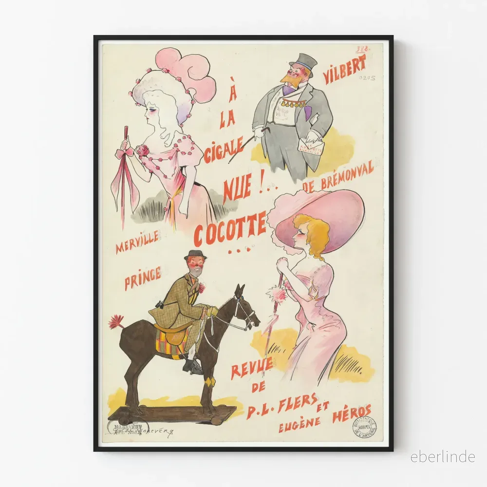 Vintage litografisk poster À la Cigale Nue Cocotte väggdekoration
