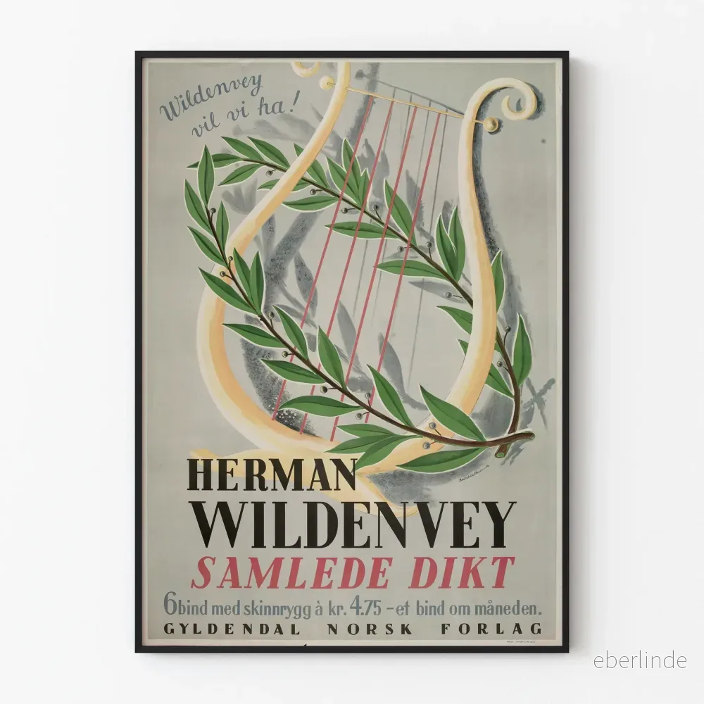 Väggdekorposter med lyra och lagerblad Herman Wildenvey Väggdekorposter med lyra och lagerblad Herman Wildenvey
