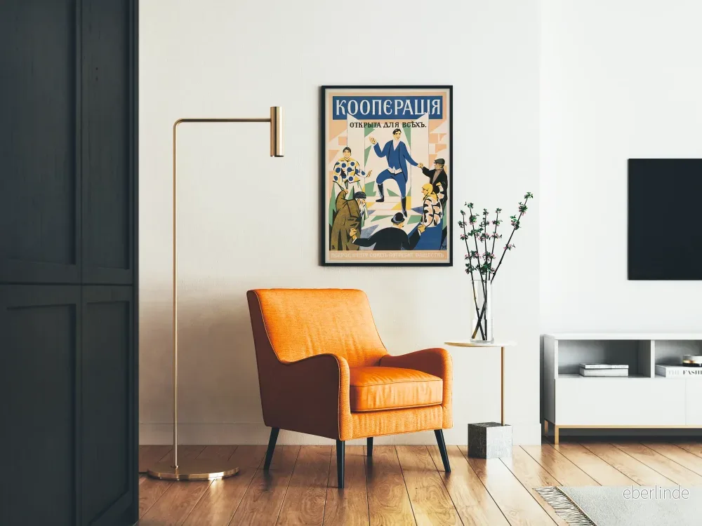 Vintageaffisch av rysk kooperativ, kollektiv scen i färg - Bild 2