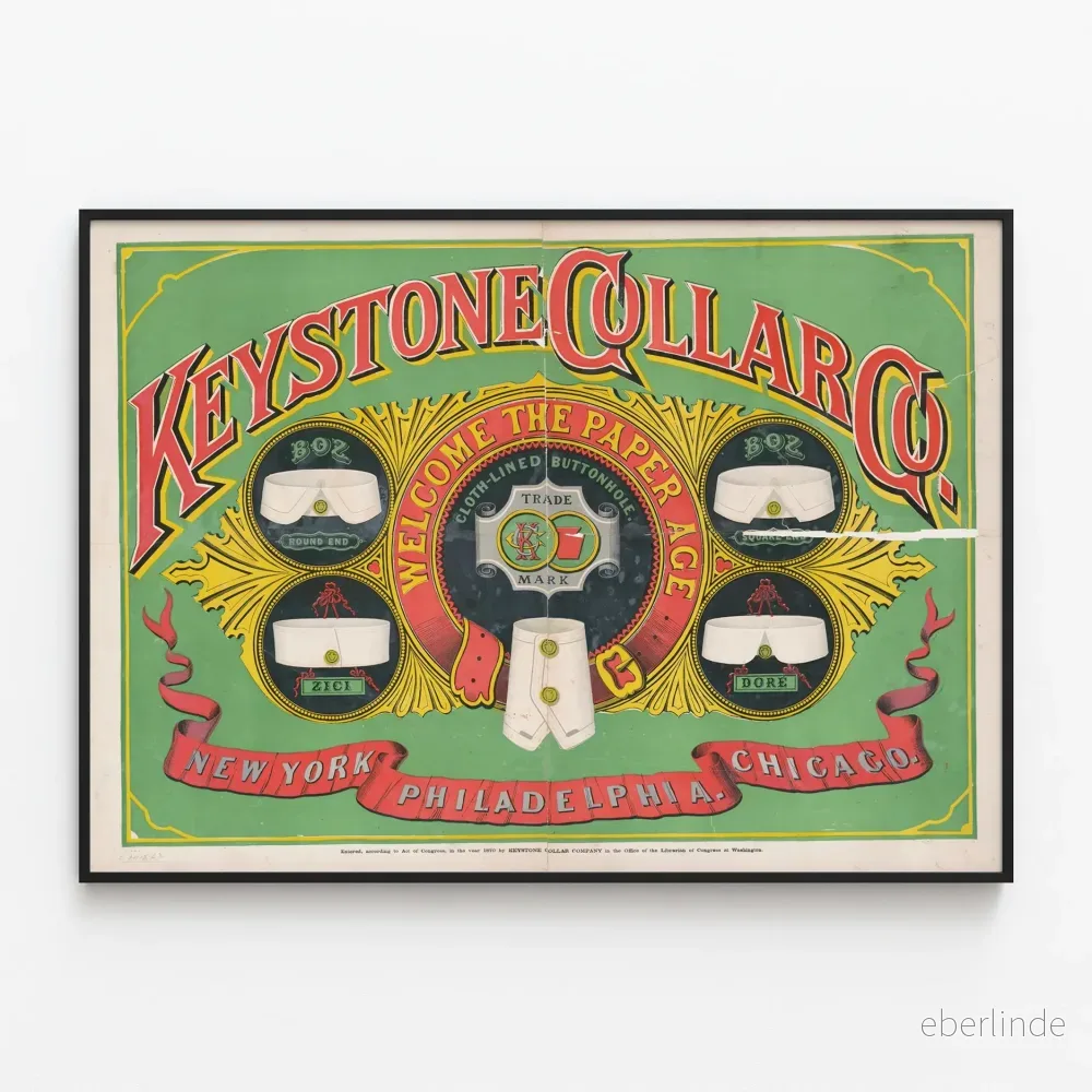 Vintageposter Keystone Collar Co. Välkommen till papperstidens era Vintageposter Keystone Collar Co. Välkommen till papperstidens era
