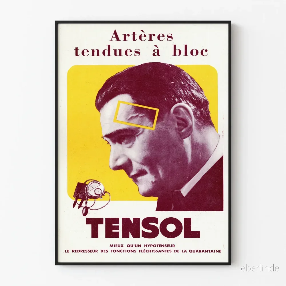 Vintage medicinsk poster TENSOL spända artärer till brädden