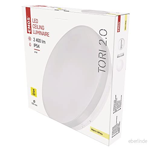 EMOS LED-taklampa TORI, vattentät 24 W badrumsljus för utomhus och inomhus, 2050 lm rund halllampa/badrumslampa, varm vit 3000 K, taklampa hall, badrum, kök, Ø 33 cm 8592920094105