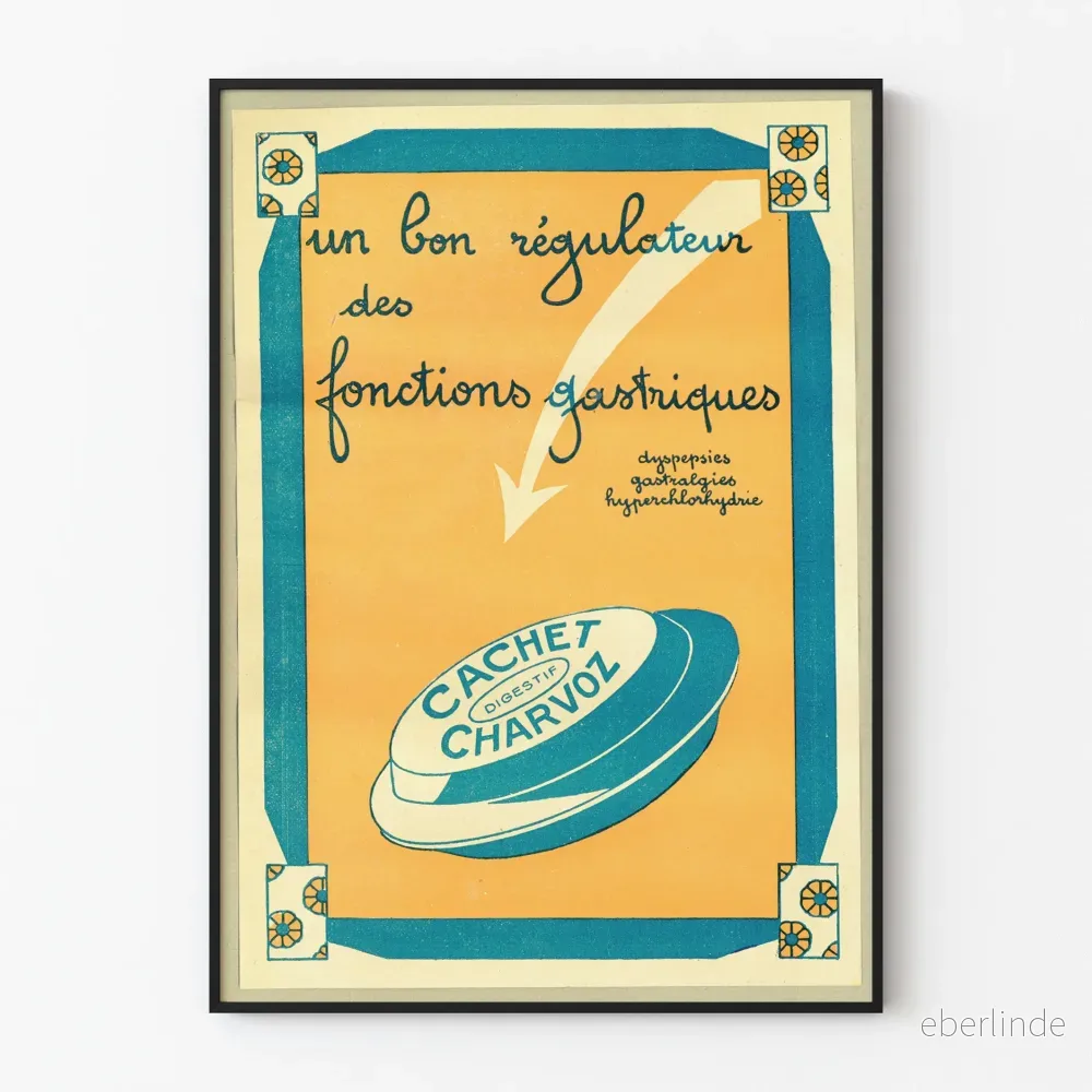 Vintageaffisch med Charvoz-märke och magregulator