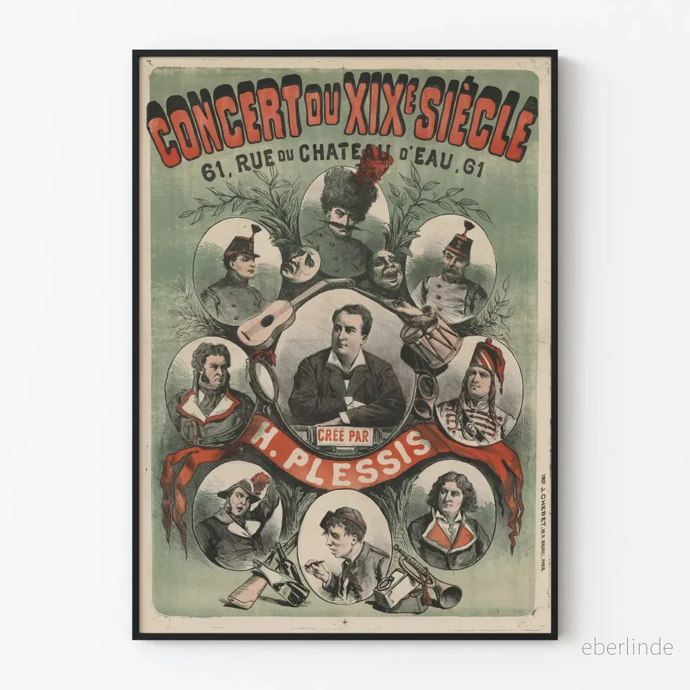 Vintageposter för konsert från 1800-talet av H. Plessis