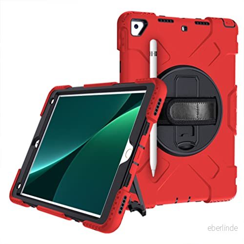 fodral för iPad Air3 2019/iPad Pro 10.5 2017 med vikbart stativ, tre i ett stötsäkert pennhållare och handledsrem röd 7657136166020