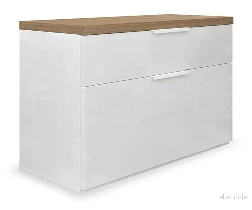 Composad Skohylla med 1 låda och rebalt, bänkskåp, behållare, för entré, (LxHxP) 82,3 x 53 35,2 cm, Lackerad vit Oak Miele, tillverkad i Italien 8024183110808