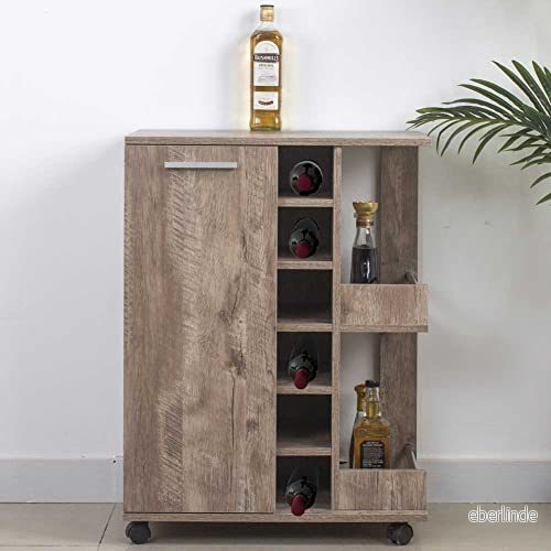 BAKAJI Hörnskåp Bar Golvstående Vinkylare Hylla Vinflaska Likörer Trä Källare 6 sits Vinställ Med Metalldörr och Handtag 2 Sidohyllor (Tortora) 8054143012033