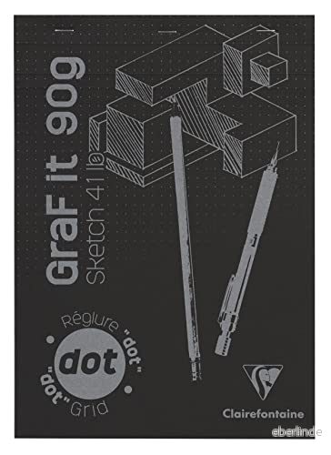 Clairefontaine 96844C GraF'it häftblock 80 ark skissritningspapper DOT prickade klick löstagbara A4 21 x 29,7 cm 90 g svart omslag förpackning med 5 block 3665086005348