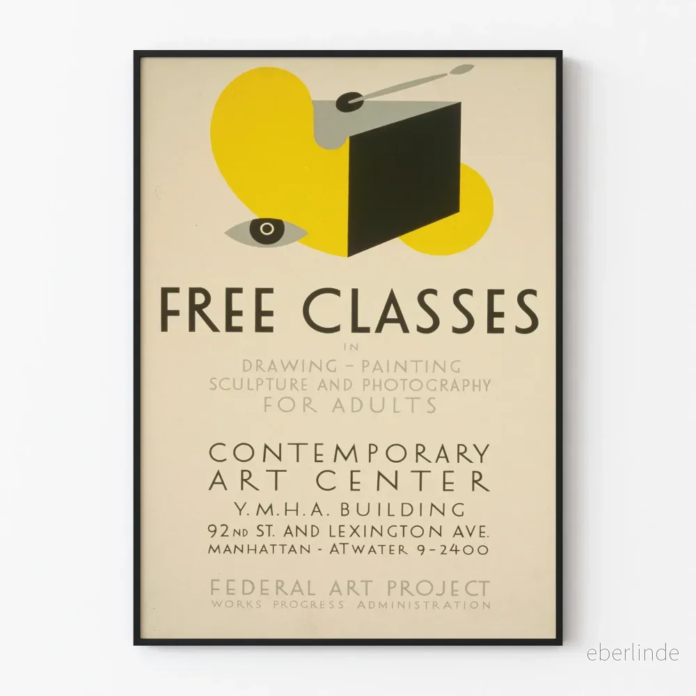Vintageaffisch för gratis konstkurser för vuxna