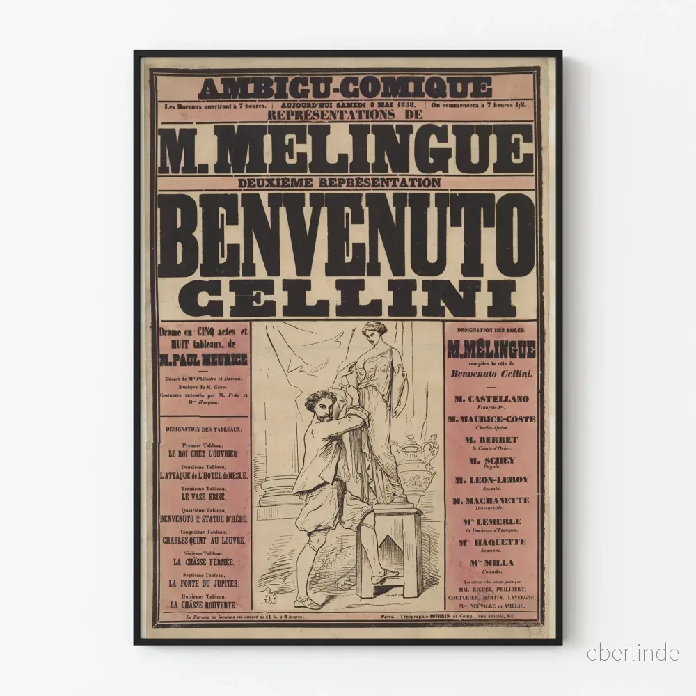 Vintage teaterposter Benvenuto Cellini 1858