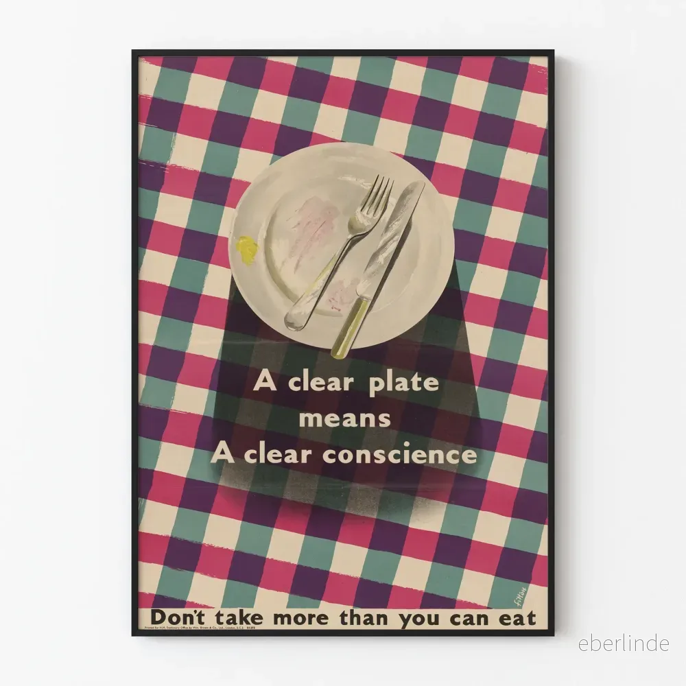 Vintage köksposter ”En tom tallrik, en ren samvete”