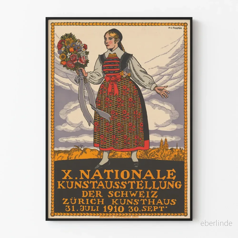 Vintageposter Xe nationella konstutställningen i Schweiz i Zürich 1910
