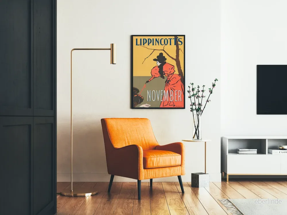 Vintageposter Lippincott's november med elegant röd kappa - Bild 2