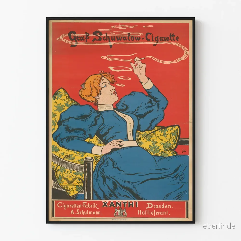 Vintageposter Graf Schuwalow Cigarette elegant kvinna