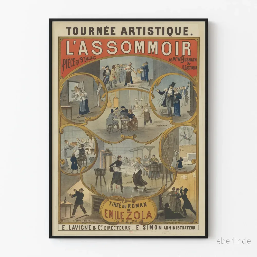 Gammal poster L'Assommoir konstnärlig tolkning av Émile Zola
