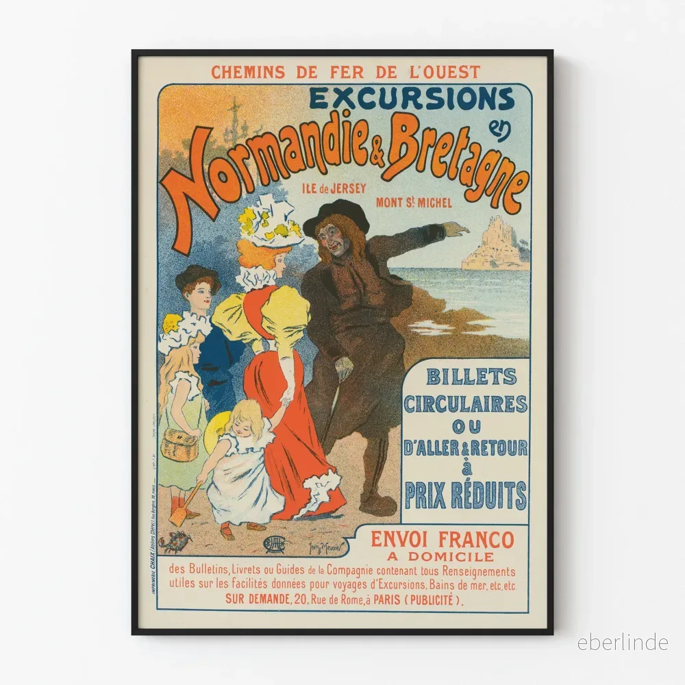 Vintageaffisch Utflykter Normandie & Bretagne - Vintage Väggdekoration