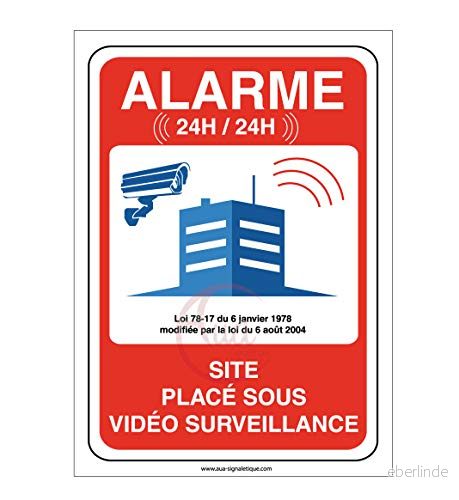 AUA SIGNALETIQUE klistermärke på plats under videolarm övervakning 24 timmar/24 75 x 105 mm, vinyllim 3666180039369