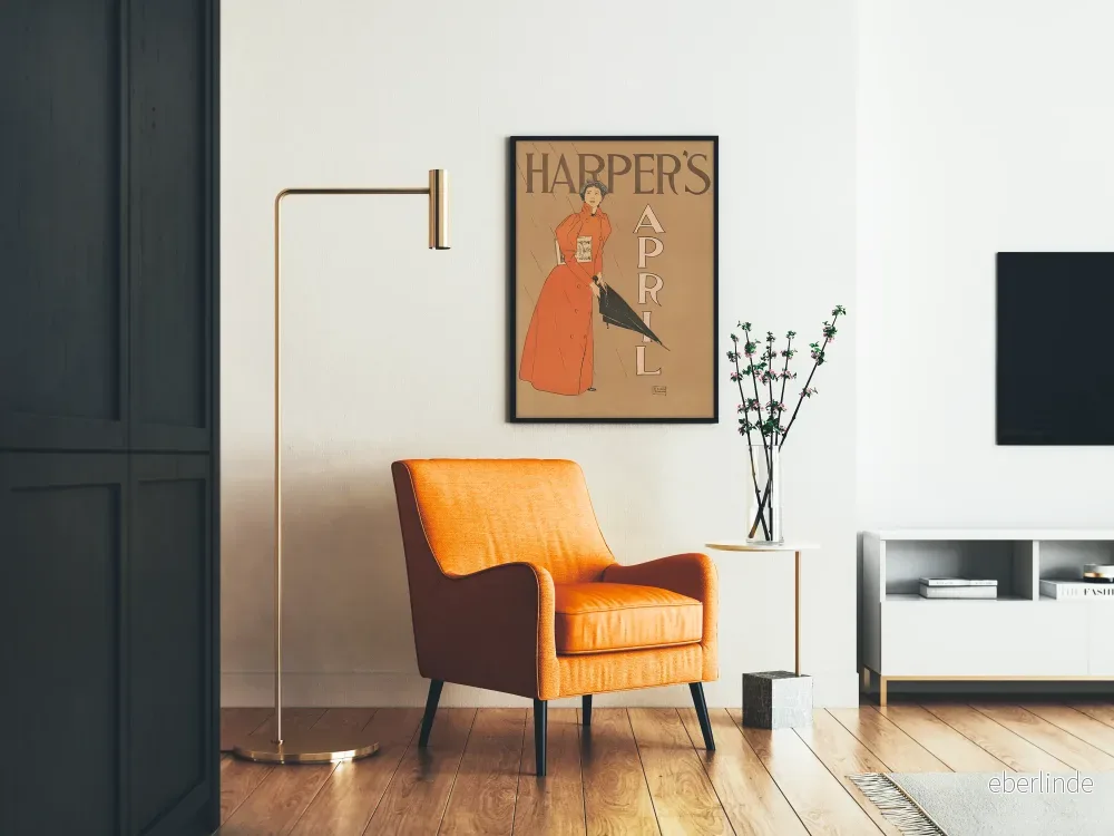 Harper's april vintage - Kvinnor med röd kappa och paraply Poster - Bild 2