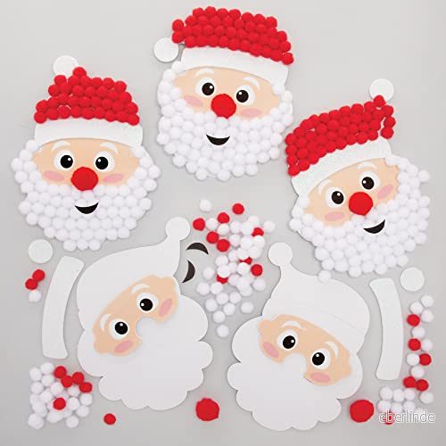 Baker Ross FE891 Santa Art Kit Pack med 5, designa din egen julpom barn för att skapa, dekorera och visa, kreativa aktiviteter barn, blandade 5051174123892
