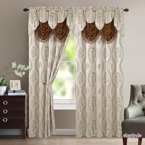 Elegant komfort lyxig vacker gardinpanel set med bifogad kappa och baksida 137 cm x 213 (set 2), beige 88234249334