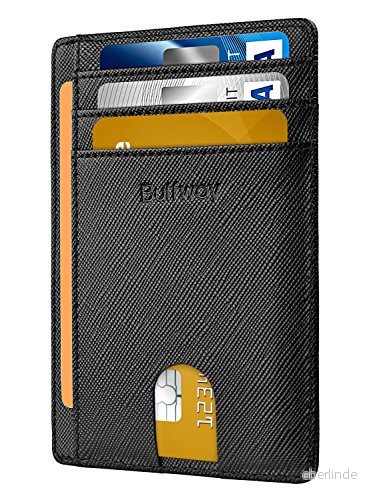 Buffway smal minimalistisk framficka RFID blockerande läderplånböcker för män kvinnor, kors svart, S, 615311131475
