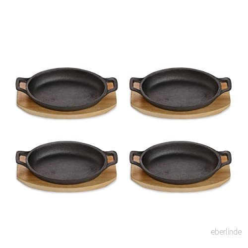 ECHTWERK serveringsfat set om 4 av gjutjärn, serveringsfat, gryta med serveringsbräda, grillpanna, redan bakad, lämplig för ugnar, grillar och BBQ, idealisk servering, Big Edition 4260238068319