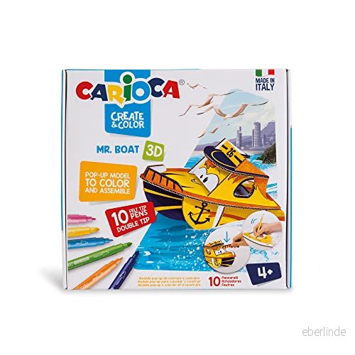 Carioca Create & Color Pop Up 3D med 10 supertvättbara dubbelspetspennor Mr. Boat, Multifärg, 1 enheter (1 pack), 42905 8003511429058