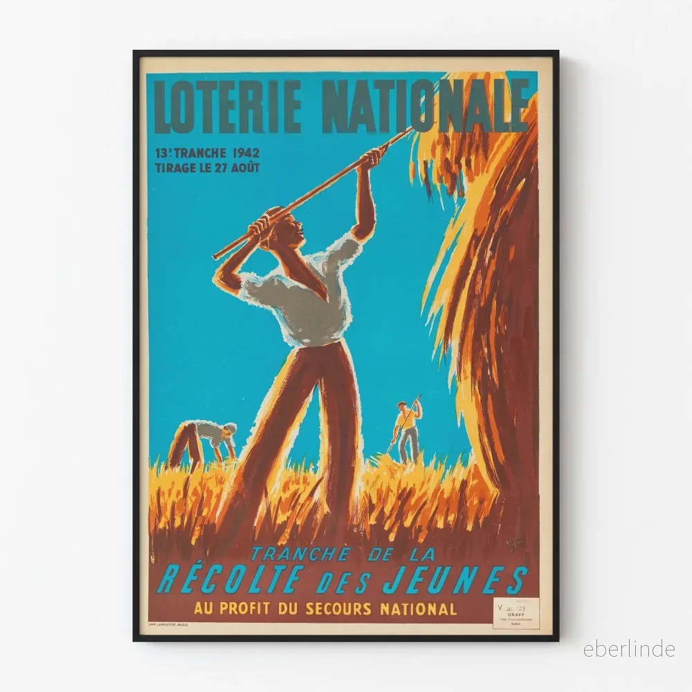 Vintageaffisch Nationallotteriet 1942 Skörd av de unga