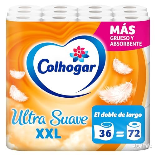 Colhogar Mjuk XXL 5 x 12, Mjukt Hygieniskt papper, Paket med 60 Extra Stora Rullar, 2 Lager Badpapper, Parfymfri, Vit 7322542175842