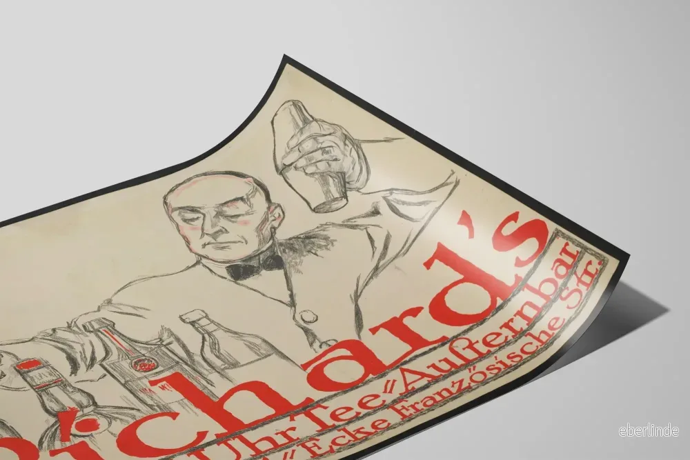 Vintageposter Richards Grill - Illustration av bartender med shaker - Bild 2