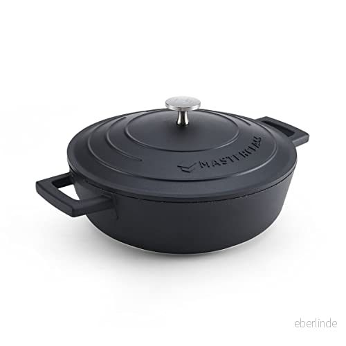 MasterClass Gryta med lock, liten 2,5 l/24 cm, lättviktsgjuten aluminium, induktionshäll och ugnssäker, svart 5057982093440