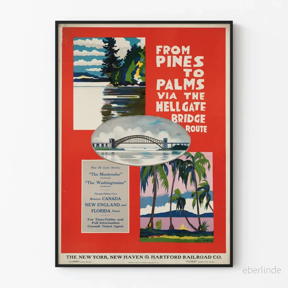 Vintageposter 'From Pines to Palms' Route Hell Gate Bridge