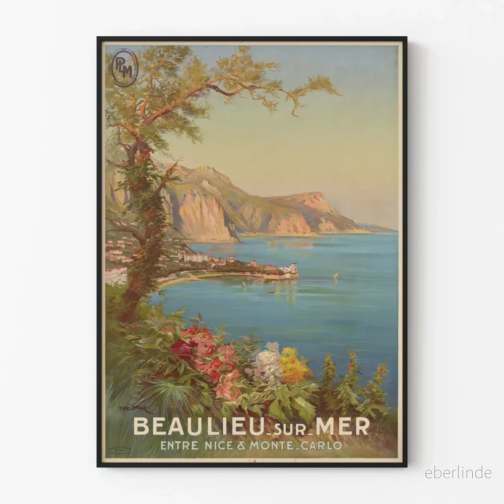 Vintageposter för Beaulieu-sur-Mer mellan Nice och Monte Carlo