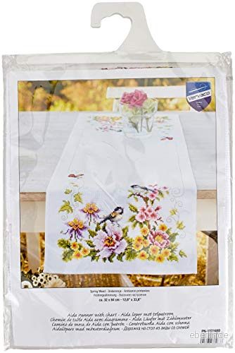 Vervaco Bordslöpare vårstämning räkningsmönsterförpackning broderiförpackning i räknat korsstygn, bomull, flerfärgad, 32 x 84 0,3 cm 5413480369638