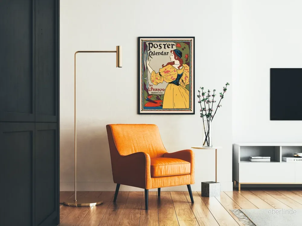 Poster Kalender för kvinna i gul klänning - Vintage väggdekoration - Bild 2