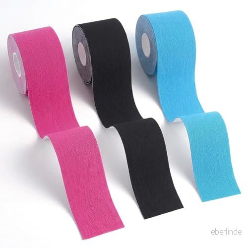 Carehabi Kinesiotape, sporttejp för musklerna, 5 m x cm, 3 rullar (1 blå, 1 rosa, svart) kinesiotejp vattentät och elastisk sport 9331612456833