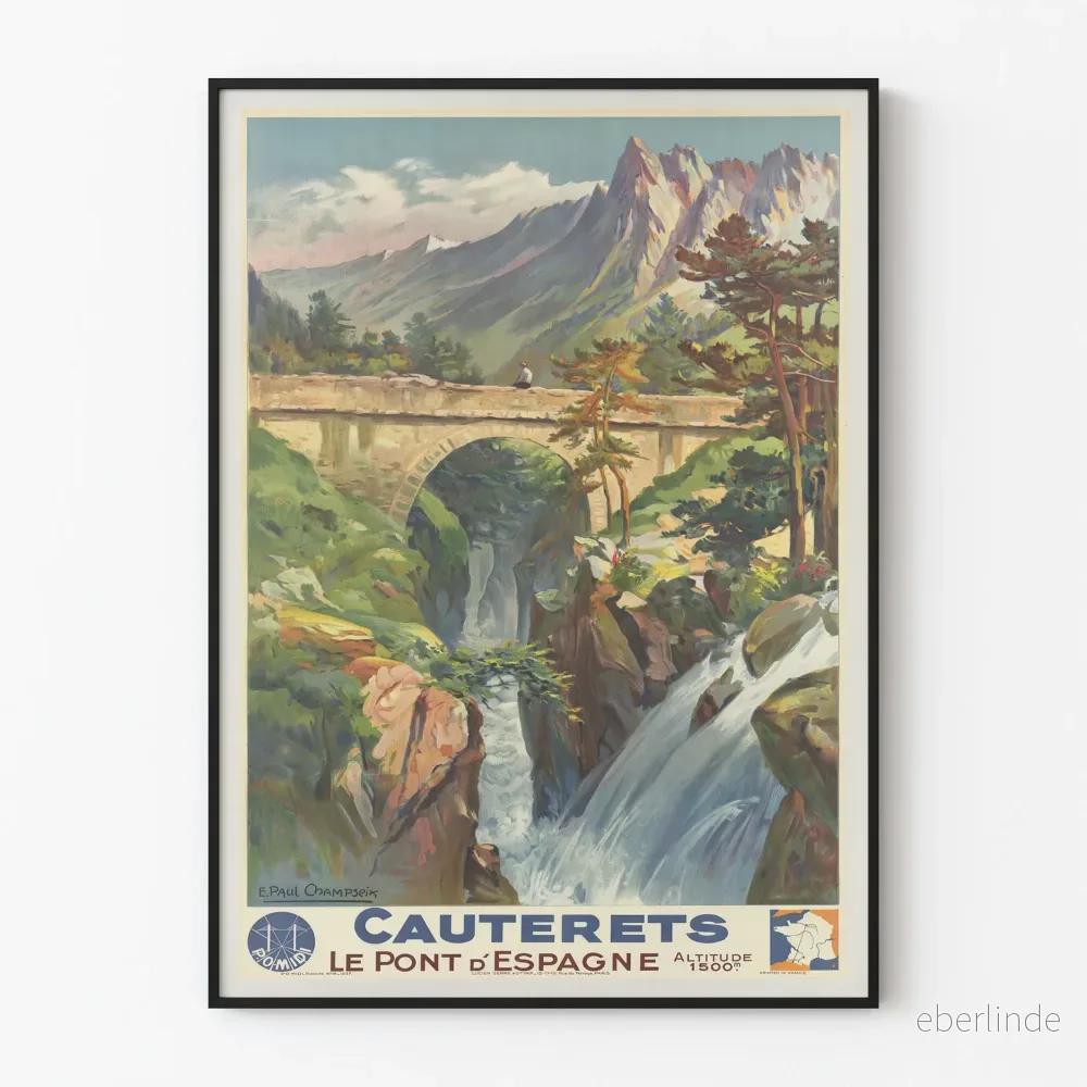 Vintageposter Cauterets Le Pont d'Espagne - Väggdekoration Berglandskap